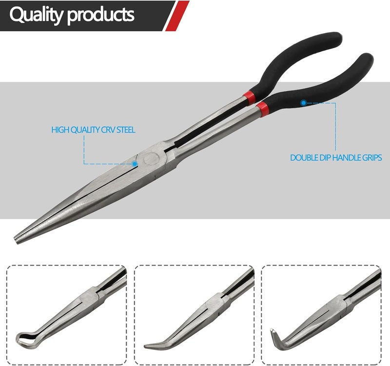 MFBJXC 4 Pack 11" Long Nose Pliers Set with Portable Bag, Insulated Grip - Straight Needle Nose, 45/90 Degree Angle Curved & Circle Tools for Wire Bending, Shaping, Trimming - Image 4